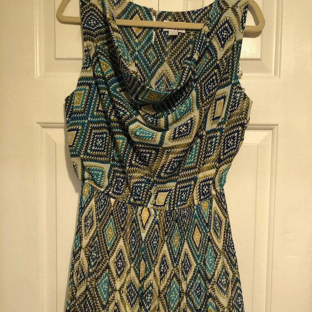 Cowl Neck Geometric Print Dress